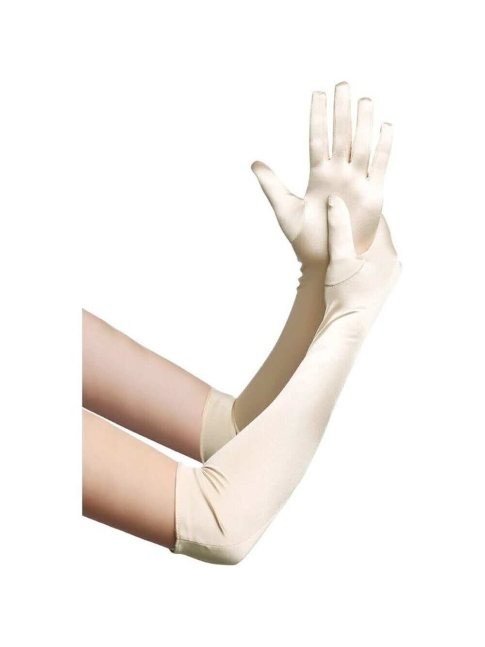 Women's Champagne Long Opera Party 20s Satin Gloves Stretchy Elbow Length